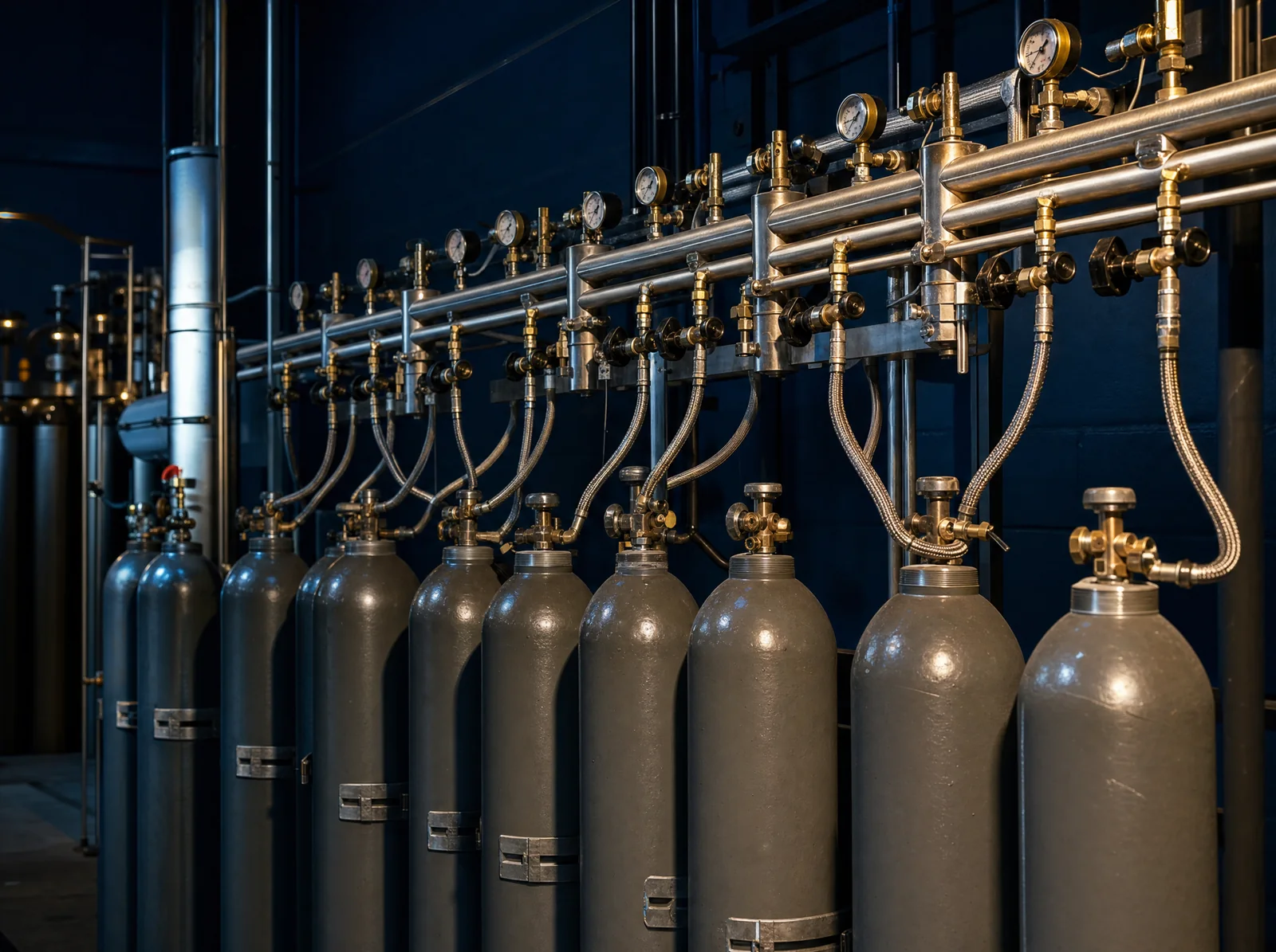Sınai gaz tüplerine bağlı çoklu dolum manifoldu